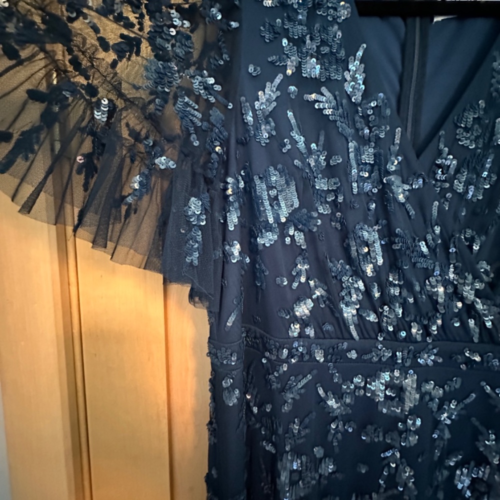 Mac Duggal Plus Size Navy Sequined Flutter Sleeve… - image 7